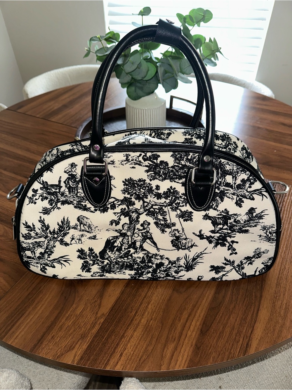 Black & White Toile Satchel Handbag